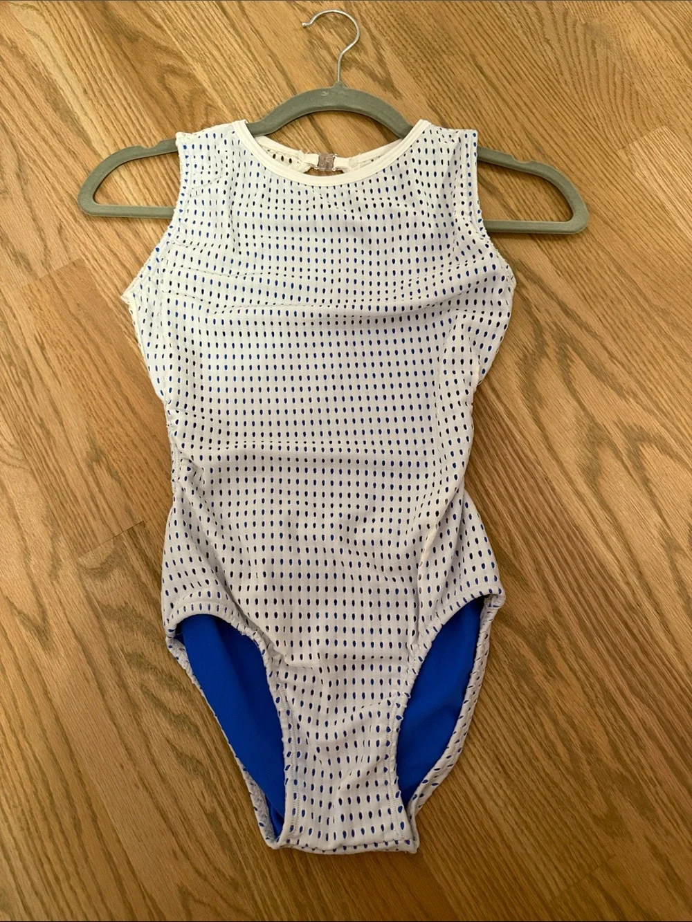 Girls White & Royal blue Dance Leotard - Classic Sleeveless